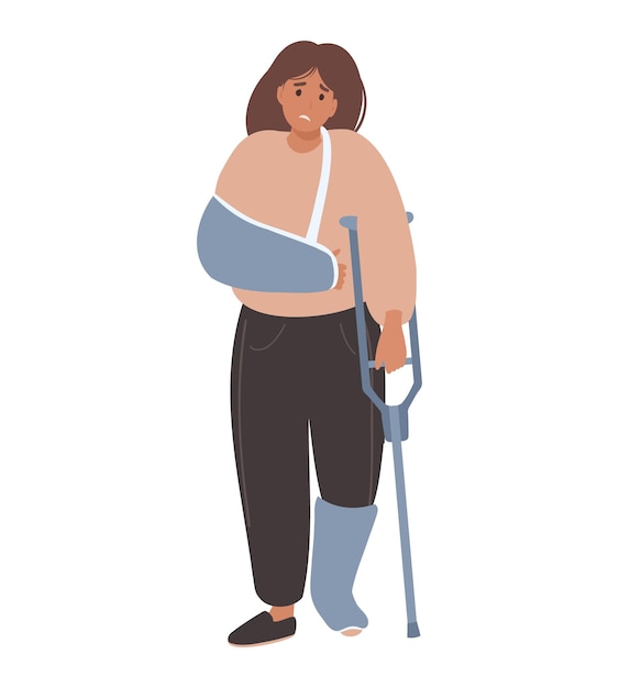 Vector a woman with a broken arm and a broken arm is in a cast.