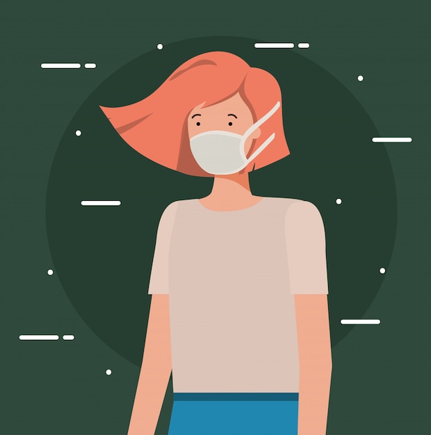 woman with mask design of medical care and covid 19 virus theme illustration