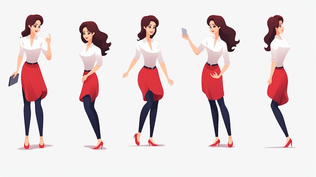 Vector a woman with a red skirt on her head and a white shirt that says she is holding a phone