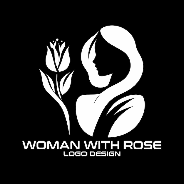 Vector woman with rose vector logo design