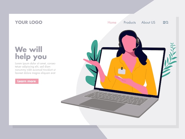 Women Customer Service vector Illustration for landing page