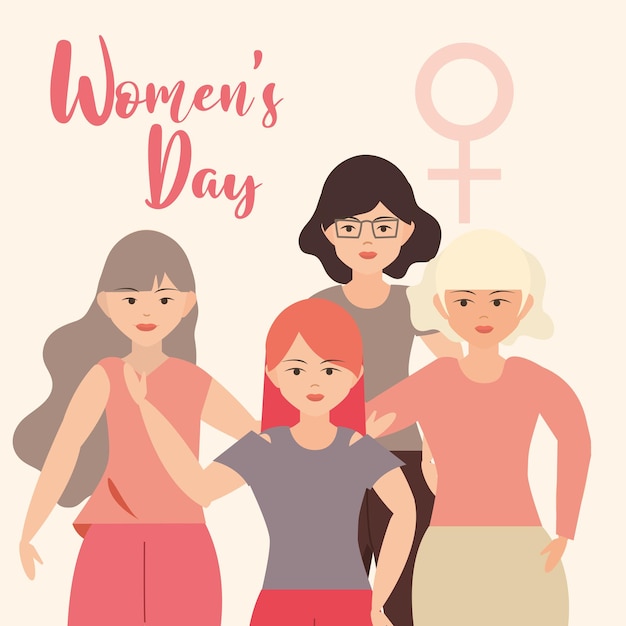 womens day, female standing together characters  illustration