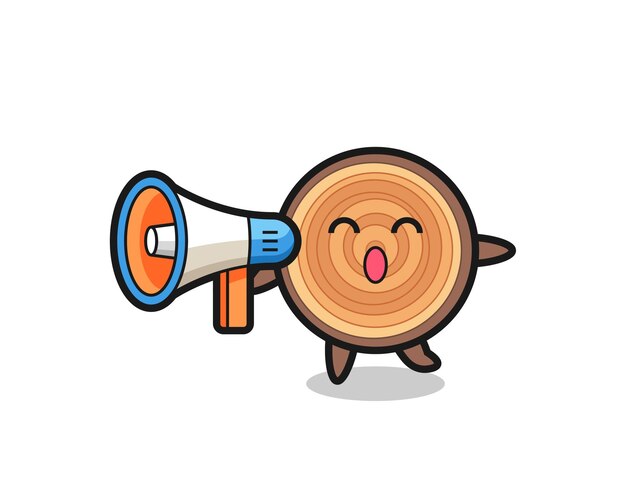 Vector wood grain character illustration holding a megaphone