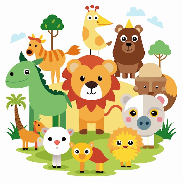 Vector woodland animals illustration cute forest creatures collection