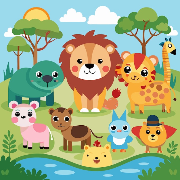 Vector woodland animals illustration cute forest creatures collection