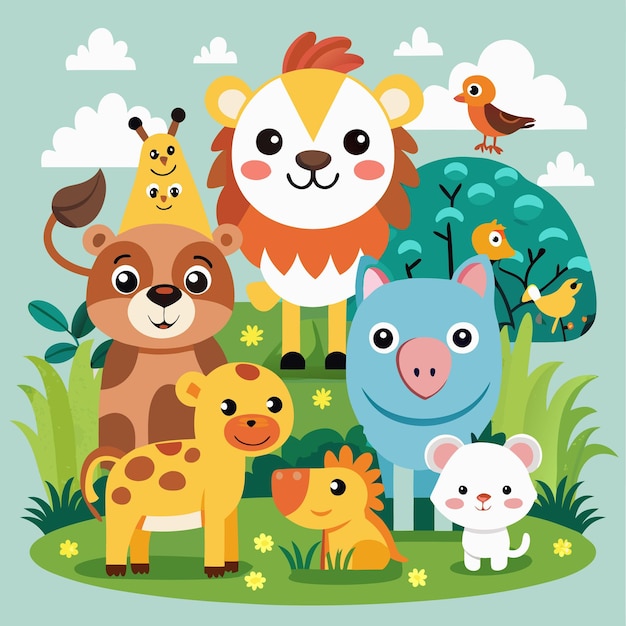 Vector woodland animals illustration cute forest creatures collection