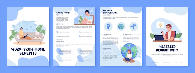 Work from home benefits flat vector brochure template