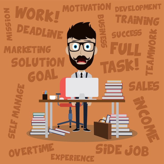 Worker man stress from job cartoon vector art