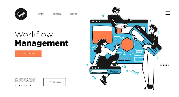 Workflow management business concept Web page template Outline vector Style