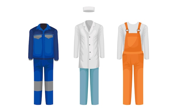 Vector working uniform vector set wear and clothing suit for different occupation collection professional clothes for performing work