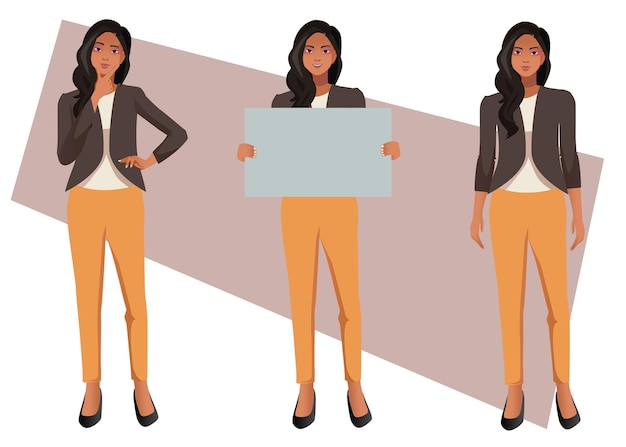 working woman character in different poses set vector indian style