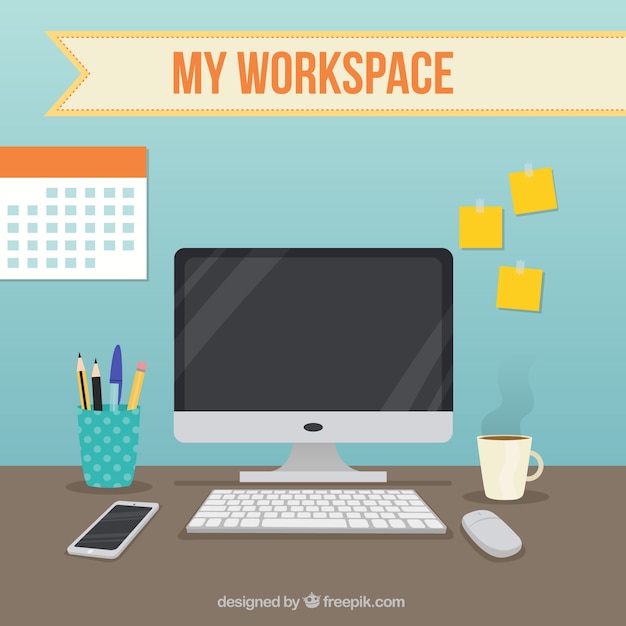 Vector workspace with office elements