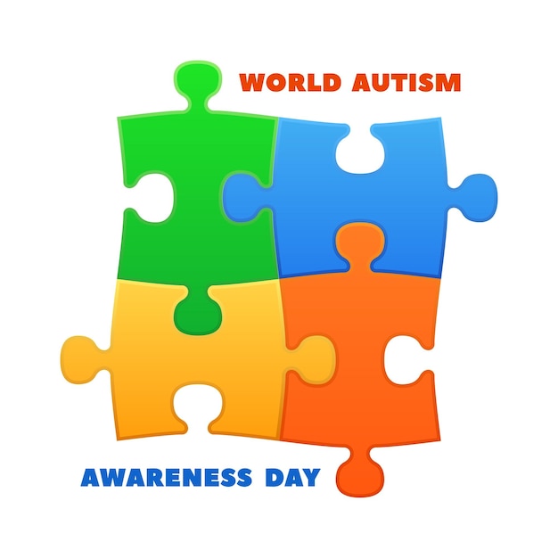 World autism day Awareness poster with colorful puzzle autistic logo Medicine care and childhood support concept love and accept vector banner