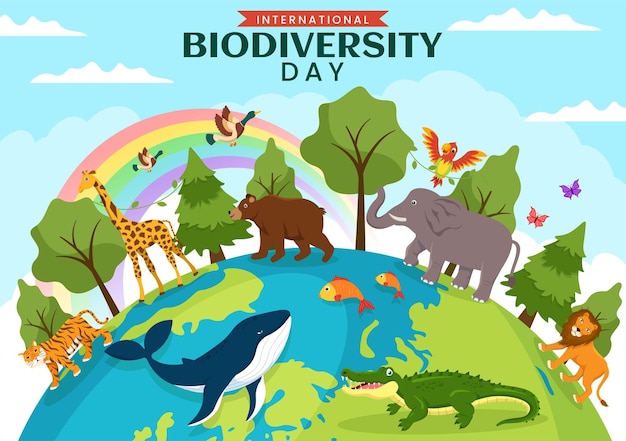 Vector world biodiversity day on may 22 illustration with biological diversity and animal in templates