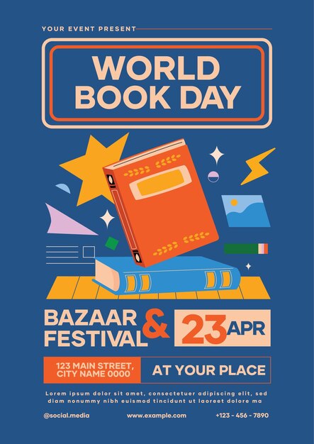 Vector world book day flyer poster