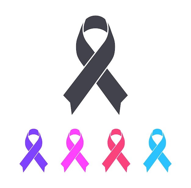 World Cancer Day Ribbon Badge Colorful Vector Icon Illustration Set