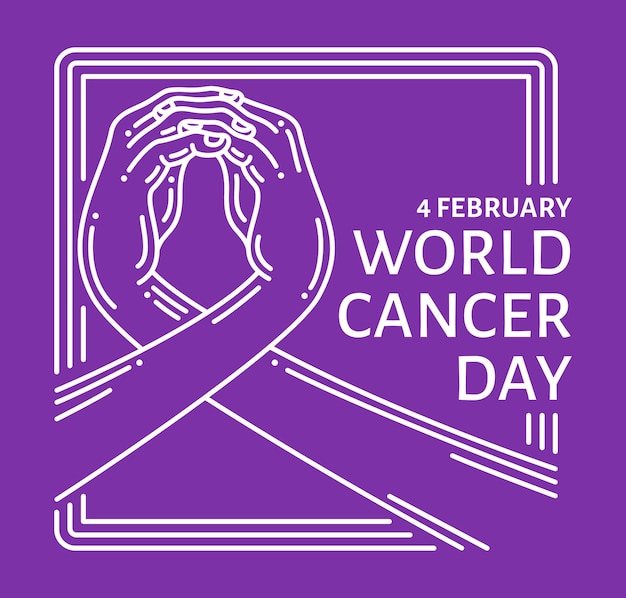 World cancer day with a ribbonshaped hand gesture concept