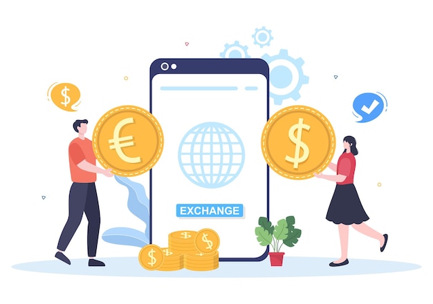 Vector world currency exchange services cartoon illustration