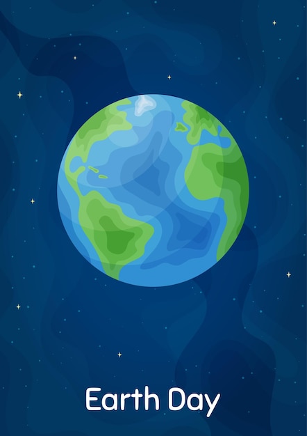 Vector world earth day ecology protection poster vertical starry blue background with cartoon style planet