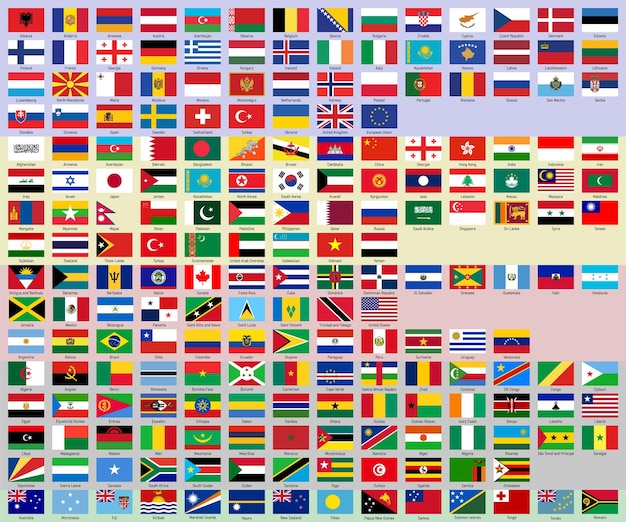 Vector world flags collection with country names displayed