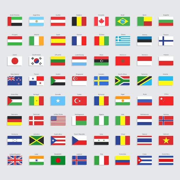 Vector world flags vector rectangle flat icons most popular