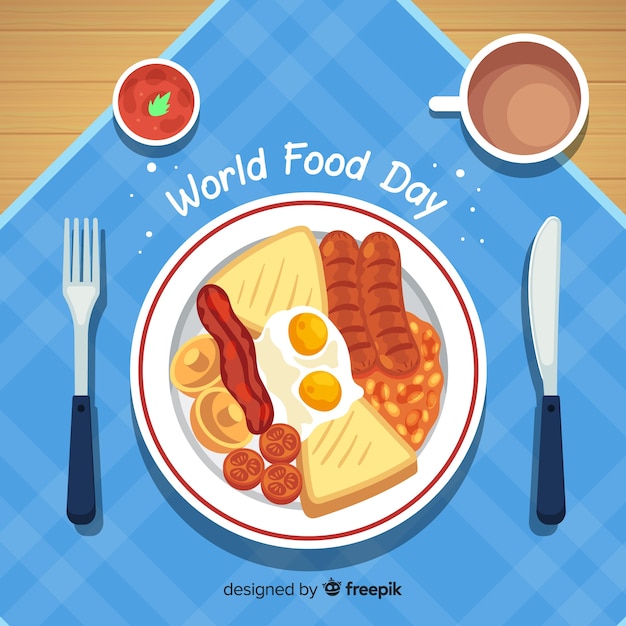 Vector world food day background with food on plate