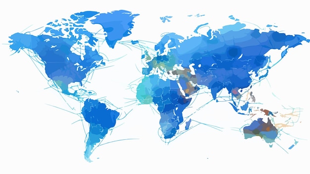 Vector world map background with flight paths or trade routes