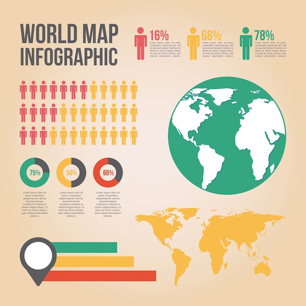 World map infographic chart people graphs