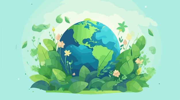 Vector a world map with flowers around it