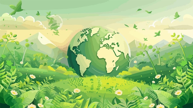 Vector a world map with a green background and a world map on the bottom