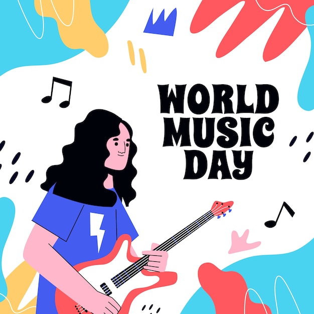 World music day hand drawn flat illustration