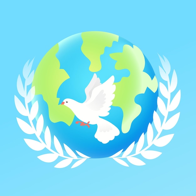 World Peace Day, release the dove of peace with plants and sky in the background, vector