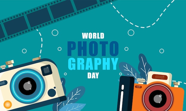 Vector world photography day poster with camera and map vector