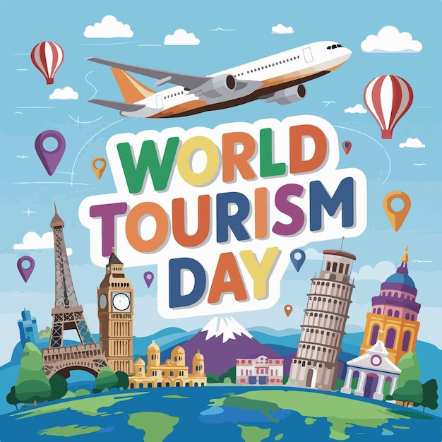 Vector world tourism day flat drawn celebration concept