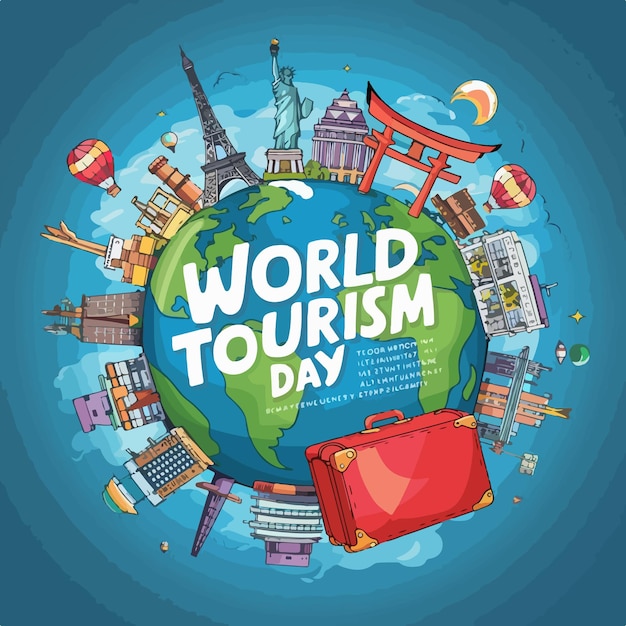 Vector world tourism day flat drawn celebration concept