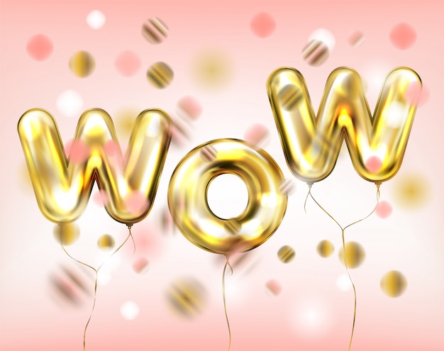 Vector wow lettering by foil golden balloons