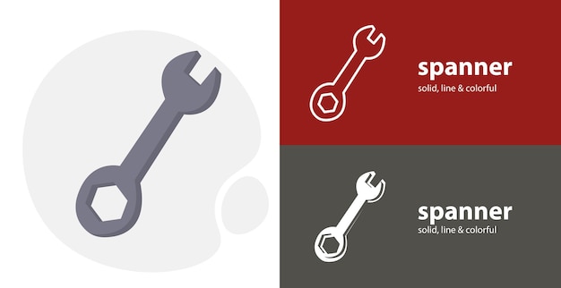 Vector wrench isolated tool flat icon with wrench solid line icons