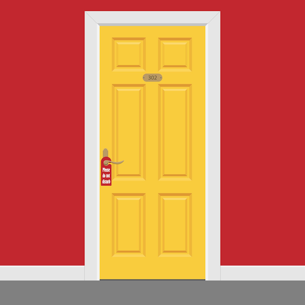 Vector yellow closed door with frame inside hotel room please do not disturb sign