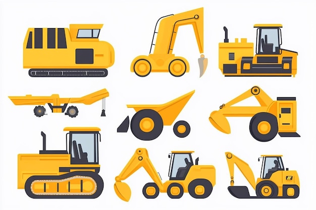 Vector yellow construction machinery set