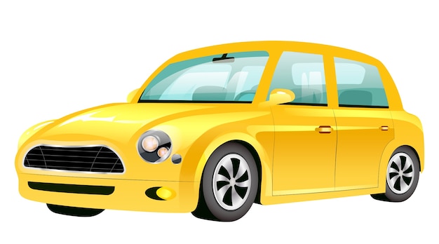 Yellow mini cooper cartoon illustration. Old fashioned personal vehicle flat color object. Vintage transportation isolated on white background. Empty retro automobile angle view