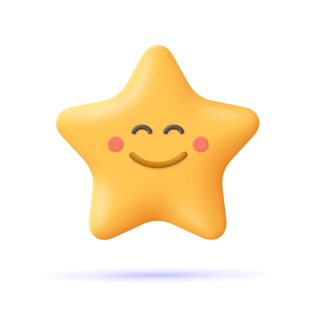 Yellow star happy emoji Smiley face emoticon 3d vector icon Cartoon minimal style