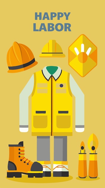 Vector a yellow vest with a yellow vest and a construction hat