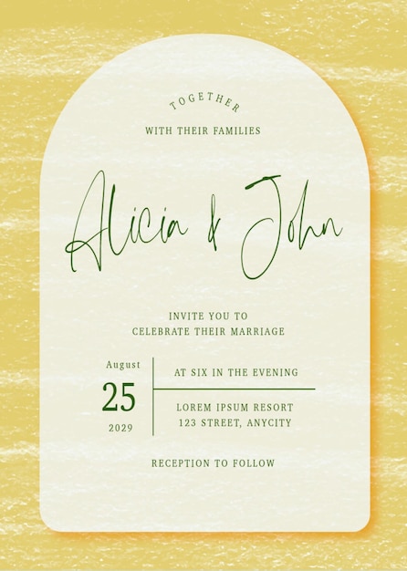 Vector yellow watecolor wedding invitation set template mockup free vector