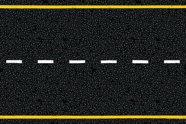 Vector yellow and white dotted highway traffic marks lines on tarmac road top view