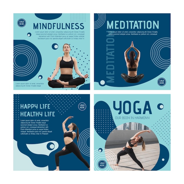 Vector yoga class instagram posts template with photo