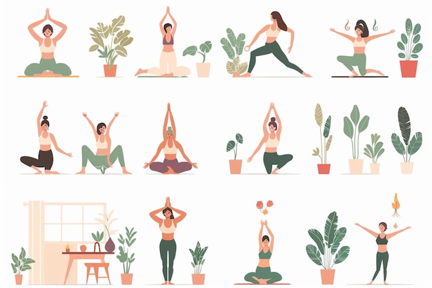 Vector yoga class vector illustrations for women