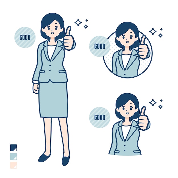 A young Business woman in a suit with Thumbs up images.
It's vector art so it's easy to edit.