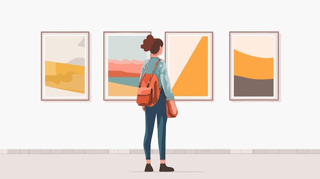 Vector young caucasian woman in an art gallery