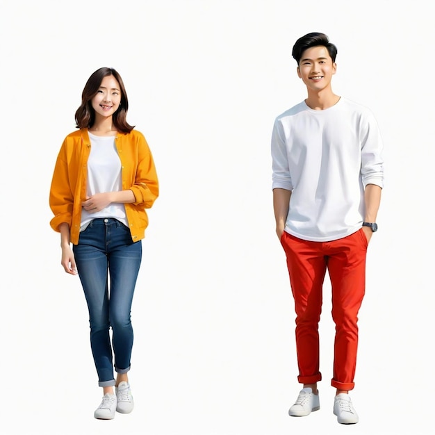 Vector young couple photo pose vector set white background isolated a high quality n