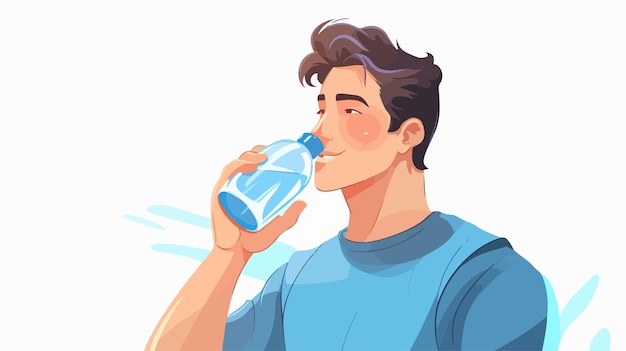 Young Good Looking Man Drinking Water from Bottle Cartoon Illustration